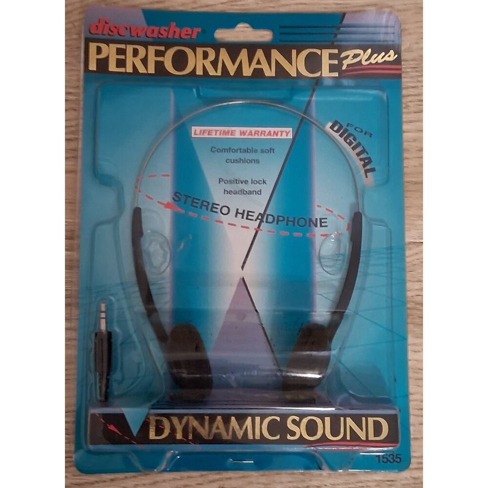 New Vintage 1996 DiscWasher Performance Plus Stereo Headphones Dynamic Sound